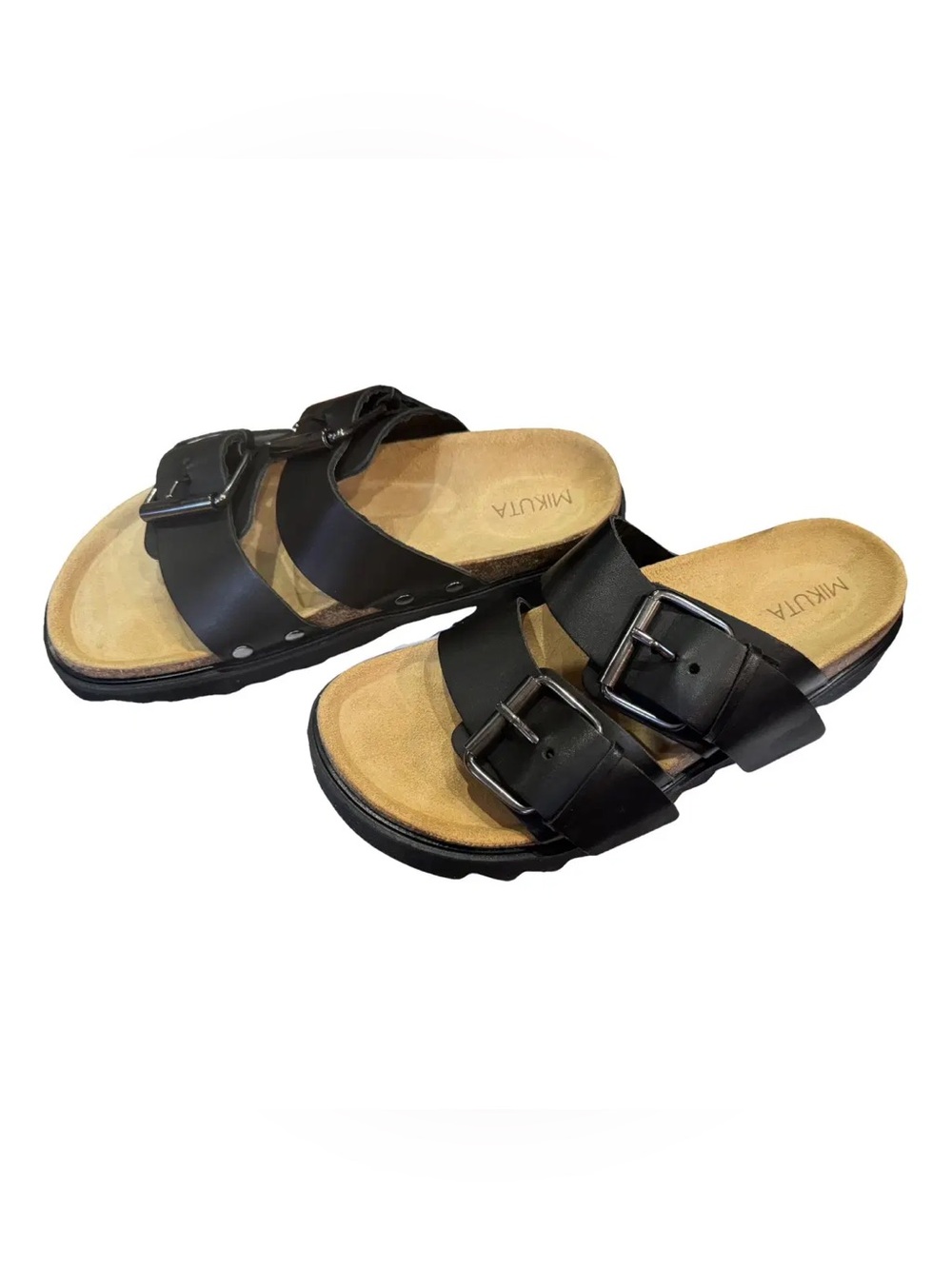 Mikuta Black Double-Buckle Women's Slide Sandals